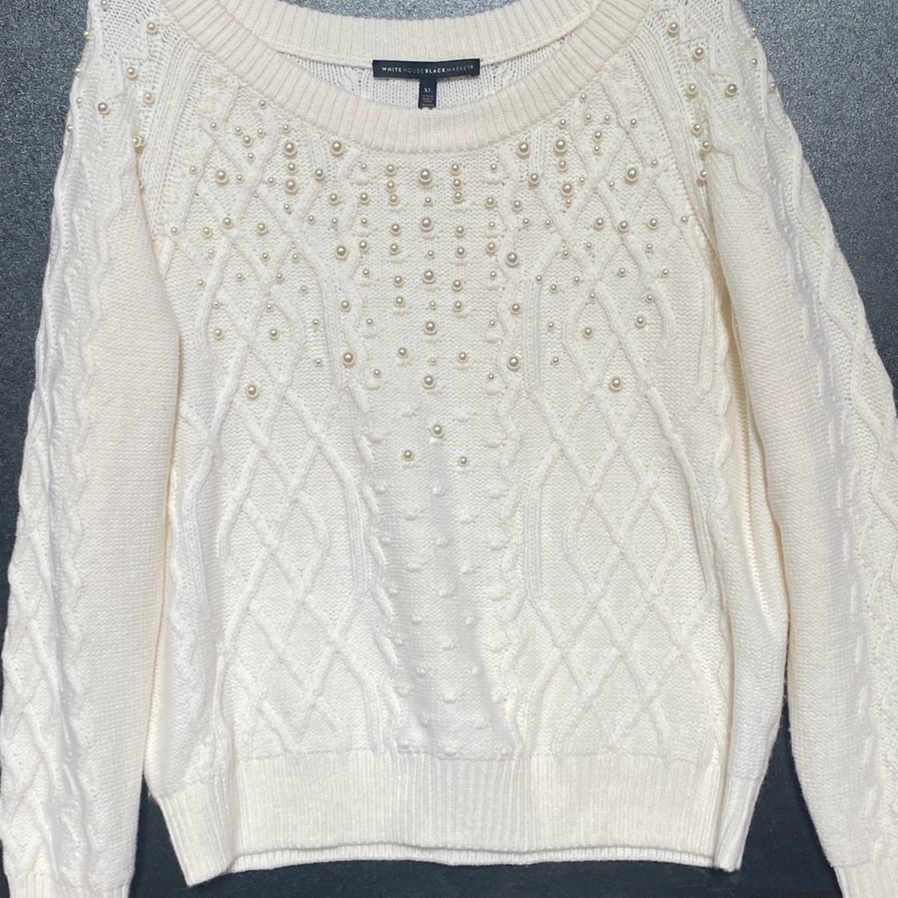 White House Black Market Cream Cable Knit Crew Neck Sweater - Picture 1 of 7